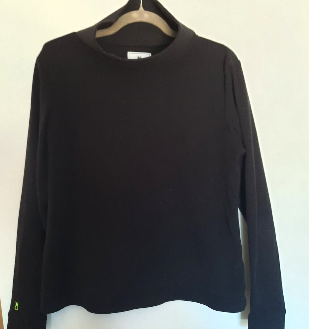 Dudley Stephens Black Funnel Neck Pullover Top Long Sleeve Pineapple Logo Size L